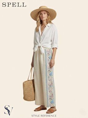Spell & The Gypsy Collective Floral Linen Wide Leg Pants Size M